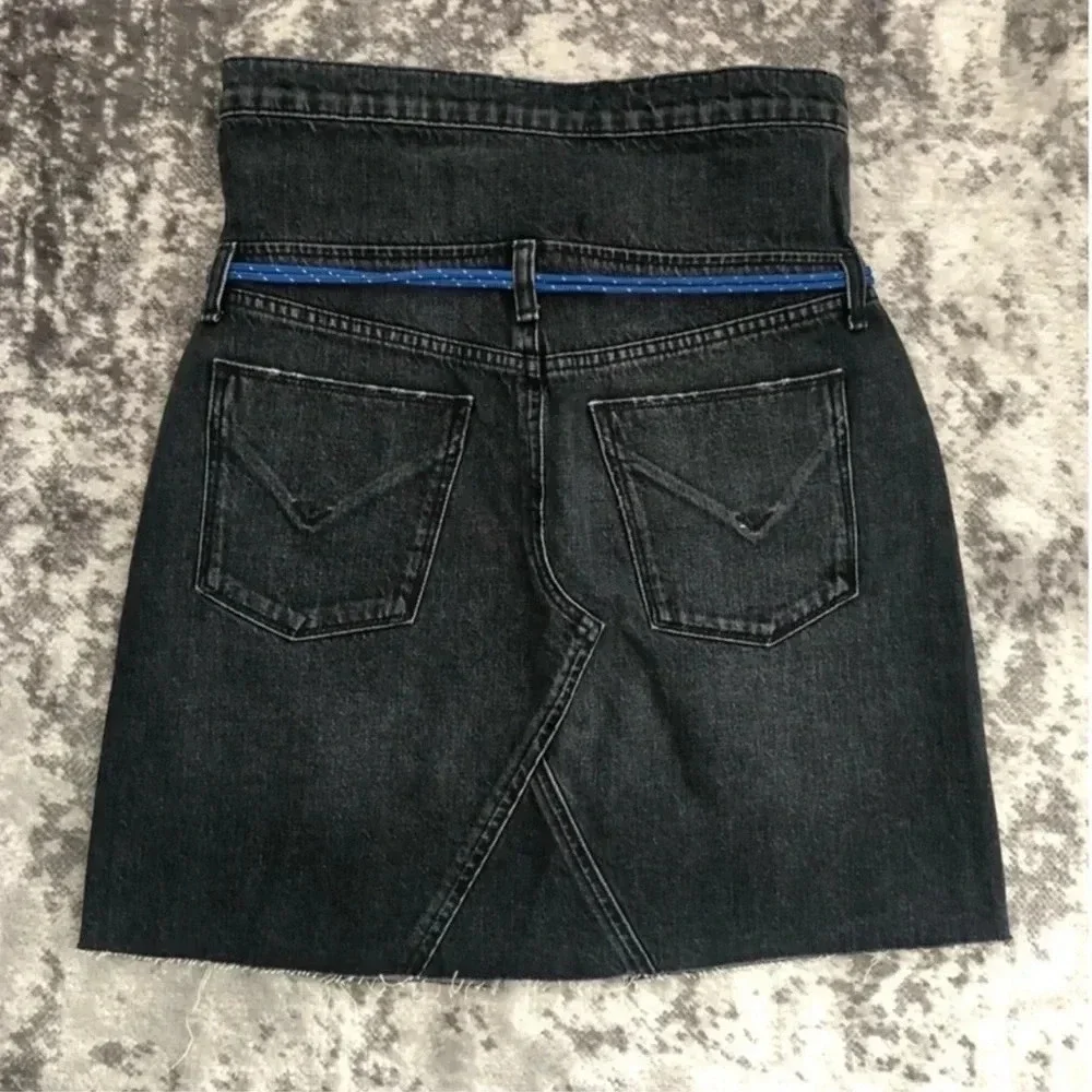 New Hudson Sloan Denim Skirt Fold Down belt raw edge high waist mini pencil jean